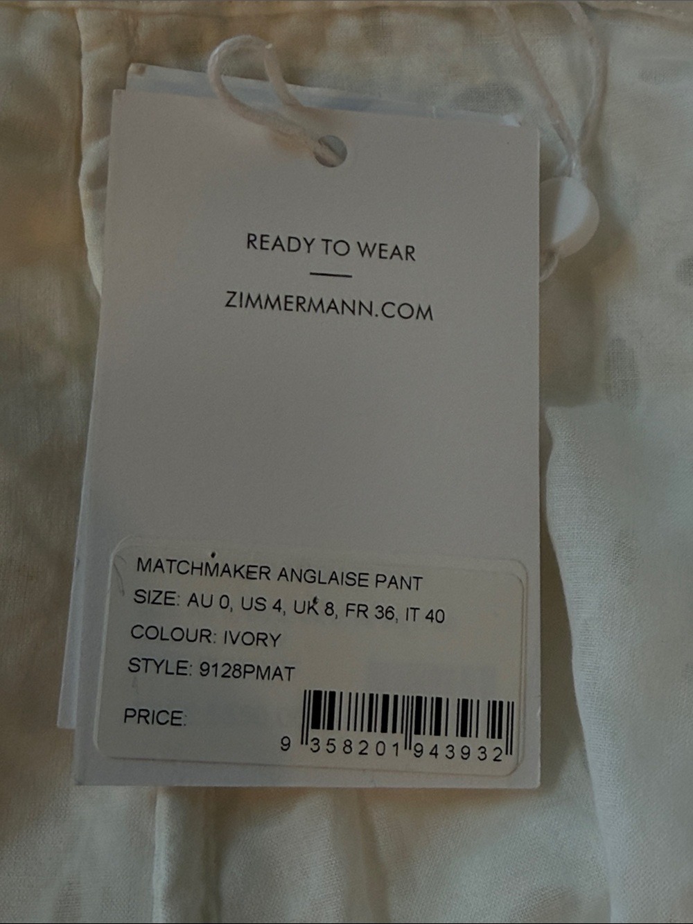 Zimmermann Matchmaker Anglaise Ivory Cotton crochet Pant US Size 4 NWT - Picture 12 of 14